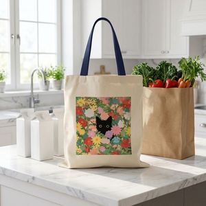 Bolsa de Lona con Estampado de Gato Negro y Diseño Floral para Mujer - Grande (>50cm) Diseño Bonito para la Escuela, el Trabajo, la Playa, Viajes y Compras - Product Image 4