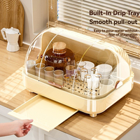 Organisateur de tasses classique en plastique PP anti-poussière avec plateau de récupération des gouttes, moulé par injection, transparent, support pour service à thé, compatible lave-vaisselle, pour vaisselle