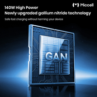 Chargeur rapide GaN Miccell 140W 3C1A avec protocoles PD et QC, certifié UL, prise US pour smartphones et ordinateurs portables