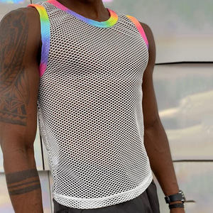 King Mcgreen Star <span class=keywords><strong>Gay</strong></span> Tops para hombre Sexy malla perspectiva chaleco red de pesca músculo sin mangas ver a través de Sexy Tops club nocturno - Product Image 4