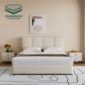 Ensemble de meubles de chambre <span class=keywords><strong>à</strong></span> coucher de luxe, lit king-size ou queen-size, style nordique, lit en bois massif <span class=keywords><strong>avec</strong></span> rangement, lits doubles en bois massif pour chambre principale - Product Image 1