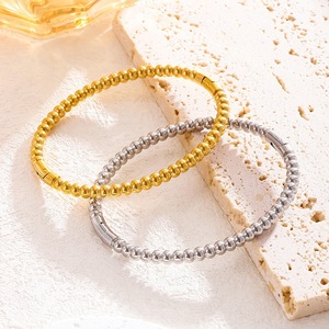 Wholesale Women's Square Beaded 316L Stainless Steel Cuff <b>Charm</b> Bracelets 18K Gold Silver Plated Trendy <b>Bangles</b> Gift - Product Image 1