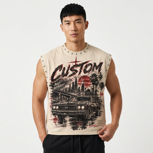 Débardeur Streetwear Personnalisé Imprimé DTG Haute Qualité 300g avec Logo Avant Col Rond 100% Coton Jersey Tissu Séchage Rapide Respirant Homme - Product Image 3