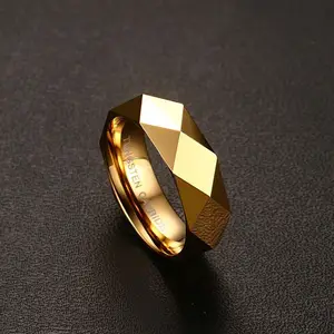 18k gold plated Diamond cut tungsten steel non fading ring pyramid rings for women and men