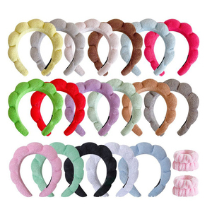 Diadema de maquillaje, diadema hinchada para el cuidado de la piel con esponja de algodón, toalla de rizo, diadema de tela - Product Image 3