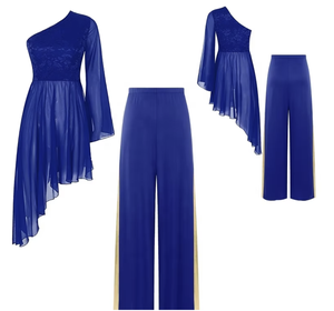 Tenue de <span class=keywords><strong>danse</strong></span> de louange pour femmes <span class=keywords><strong>tunique</strong></span> de culte robe à manches évasées avec des ensembles de pantalons à jambes larges pour le culte <span class=keywords><strong>danse</strong></span> latine liturgique - Product Image 2