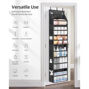 Over The Door Organizer 6 Shelf Hanging Storage With 14 Mesh Pockets <b>Black</b> For Closet Bathroom Bedroom Organization - Product Image 6