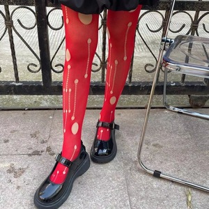 Red Hollow Out Ripped Fishnet Pantyhose Ultra Thin 0D Sheer Nylon Women's Tights - Product Image 2