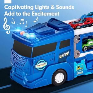 Porte-voitures 2 en 1 transformable en circuits de course avec double lanceur pour enfants - Product Image 2