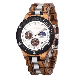 Montre chronographe <span class=keywords><strong>en</strong></span> <span class=keywords><strong>bois</strong></span> élégante avec <span class=keywords><strong>lunette</strong></span> noire, accessoire intemporel pour hommes sophistiqués - Product Image 6