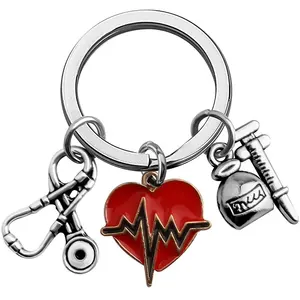 Portachiavi medico ECG con stetoscopio Souvenir in lega di zinco personalizzato per portachiavi