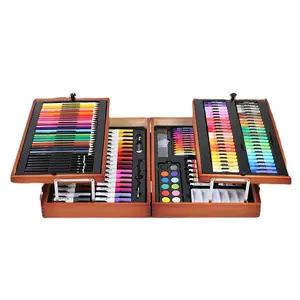 197 pieces of double wooden box set painting tools Painting set primary school watercolor pen premium gift box children art