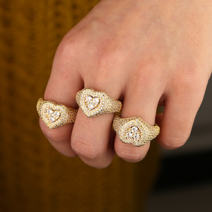 Gold Plated Hiphop Rock Women Jewelry Lover Gift Micro Pave Cz Heart <strong>Ring</strong> <strong>Iced</strong> Out Bling Jewelry - Product Image 6