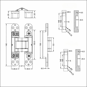 Bisagra Oculta Ajustable en 3D para Puerta, Carga de 60 kg, 140x30 mm, Aleación de Zinc, Negro Mate, Bisagra Invisible para Proyectos de Puertas de Madera Pesada - Product Image 2