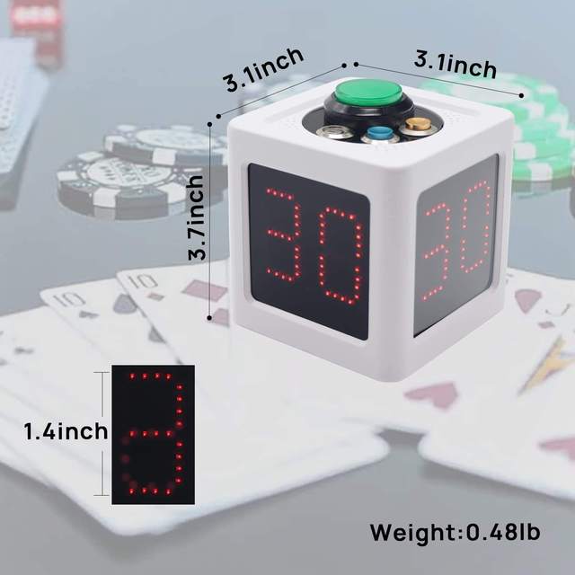 1.4in High Digital Display LED Poker Shot Clock Seconds Countdown Cube Timer for Poker Casino Chess Tournamen Party Games