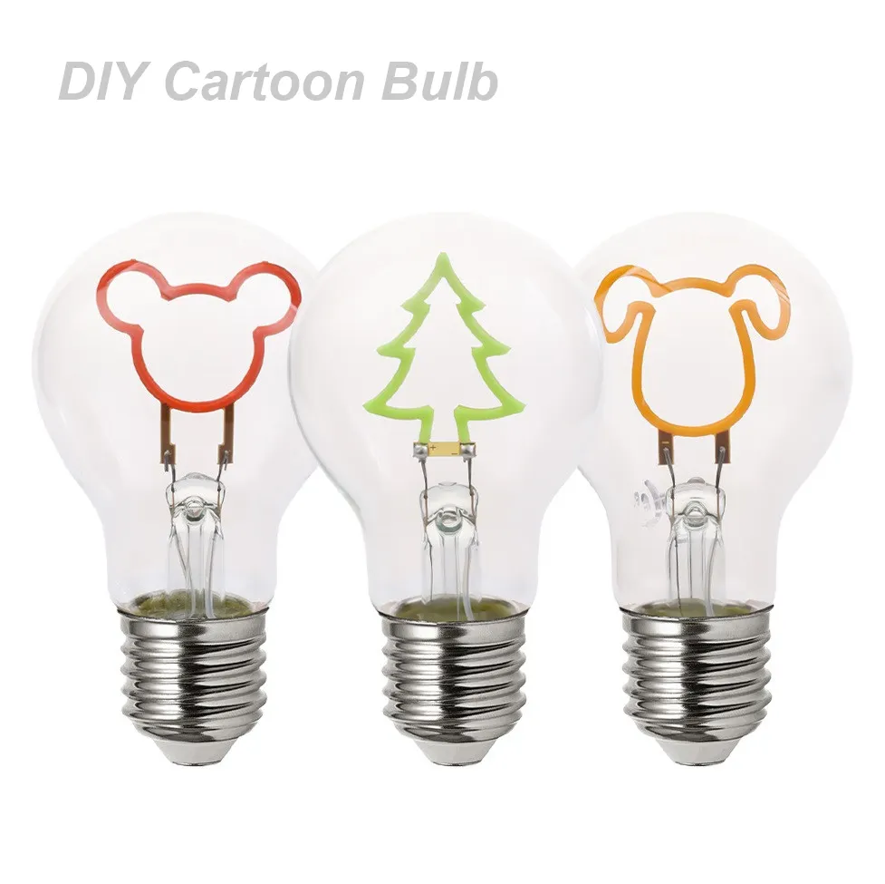A60 Led Bulb Cute Colorful 120V 230V Christmas Holiday Decorative Dimmable DIY 4W E26 E27 A19 A60 Soft Flexible Filament Led Cartoon Bulb