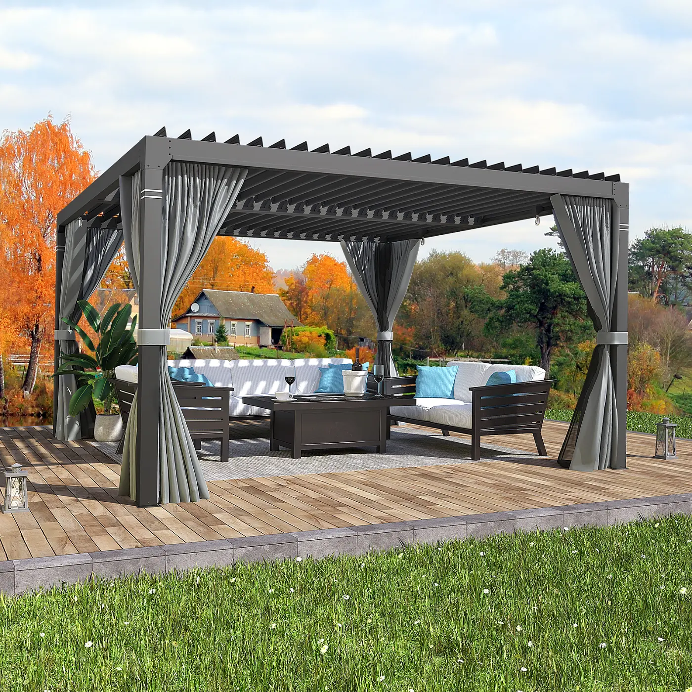 Pérgola de techo con persianas de aluminio Bioclimatique Garden Arches Arbours Gazebo y techo plegable de aluminio proveedores de pérgola sunfun