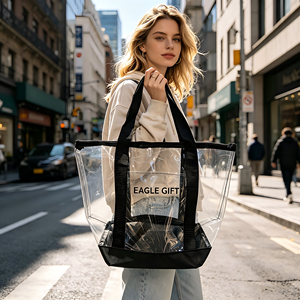 Sac de shopping personnalisé à double poignée, léger, réutilisable, emballage promotionnel, sac en PVC - Product Image 1