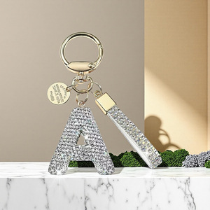 Zinc Alloy Diamond-Inlaid Letter Keychain for Women Girls Shiny Cute Backpack Car Key <b>Accessories</b> for Car - Product Image 2