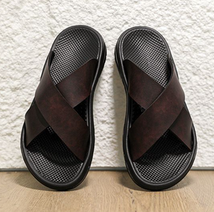 Vintage Einfarbige Kreuzriemen Herrensandalen Gepolsterte Rutschfeste EVA-Sohle Lässige Sommer-Fußbekleidung Outdoor-Wander-Reisesandalen - Product Image 3