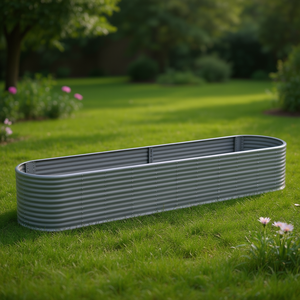 Bac à jardin surélevé en acier, revêtement en poudre gris, elliptique, pour extérieur, D0100H7P5A6 - Product Image 2