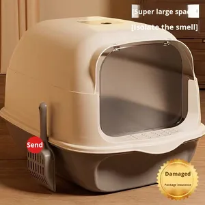 Caja de arena para gatos completamente cerrada de plástico ovalado ecológico BIKO con cajón y pala de diseño de concha de inodoro elevado - Product Image 3