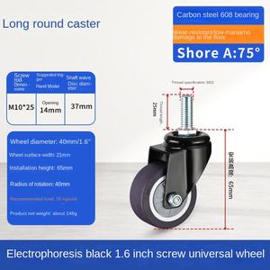 75mm Schwarzes TPR-Schwenkrollenrad aus Kunststoff mit Bremse >90kg Tragfähigkeit Lenkrolle für Badezimmer - Product Image 6