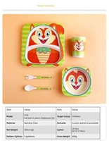 Ensemble de bols et assiettes carrées en mélamine et fibre de bambou, durables et à thème dessin animé, pour les repas des enfants