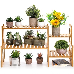 Bamboo Multi Tier Flower <b>Stand</b> With Horizontal Slats For Indoor Office Desktop Plant Display Rack Living Room Use - Product Image 1