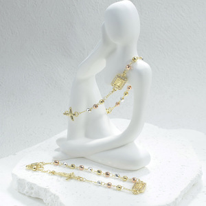 최신 종교 기독교 삼색 성 베네딕토 뉘르시아 조절 가능한 비즈 팔찌 14K 금도금 로사리오 팔찌 - Product Image 6
