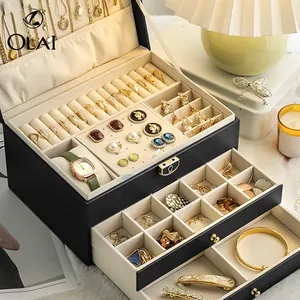Hochwertige Jewelry-Schatulle für Damenuhr große Schatulle Pu-Leder-Späne Schmuckverpackung Kofferbox