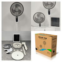 Ventilateur sur pied multifonctionnel de 14 pouces à énergie solaire AC DC Rechargeable 28W Panneau solaire USB Charge de téléphone Lumière LED Télécommande