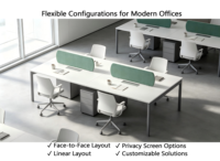 Poste de travail moderne pour bureau ouvert, bureau modulaire à cloisons insonorisées pour 2, 4 ou 6 personnes