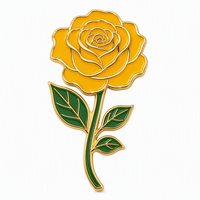 Maßgefertigte Antike Zinklegierung Rose Weiche Emaille für Vergoldete Rote Rosen-Brosche Stiel Blätter OEM Fabrik Werbeartikel Blumenmotiv