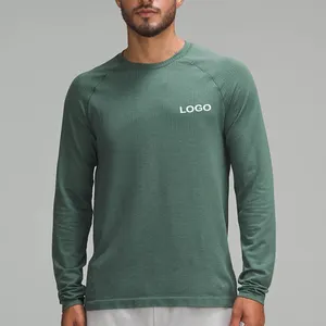 Wholesale Custom Logo Gym Wear O-neck Cotton Breathable Performance Shirt Blank Slim Fit Quick Dry Long Sleeve T Shirt For Men