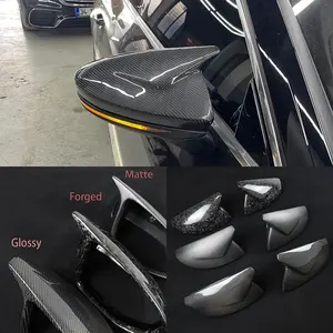 สําหรับ Audi A6 C8 A7 <span class=keywords><strong>ABT</strong></span> 4K8 <span class=keywords><strong>A8</strong></span> D5 2018 2019 2020 LHD 2pcs เปลี่ยนคาร์บอนไฟเบอร์ OX Horns ประเภทกระจกมองหลังฝาครอบเชลล์หมวก - Product Image 1