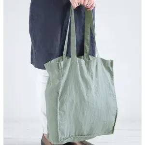 批发设计大容量高品质手提袋生态折叠彩色麻棉亚麻购物袋