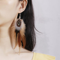 Grosir grosir grosir buatan tangan Bohemian Boho anting-anting mode halus menjuntai jatuh bulu asli rumbai panjang untuk wanita