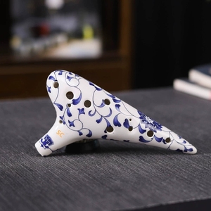 Chinese Blue and White Floral Crack Glaze 12-Hole SC Mini Ceramic Ocarina Portable Pocket Wind Instrument For <b>Music</b> Student - Product Image 2