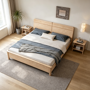 Minimalist Birch Wood Queen Bed <b>Frame</b> with Plywood Panel and Storage Drawers - Product Image 1