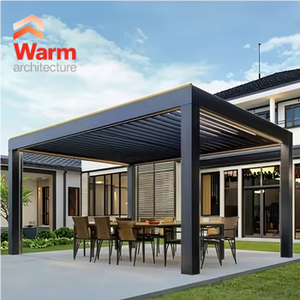 Wandgemonteerde/vrijstaande <span class=keywords><strong>pergola</strong></span> met op maat gemaakte LED-verlichting, elektrische motor en lamellen-zonnescherm paviljoen - Product Image 1