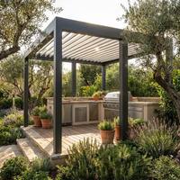 Pergola motorisée à toit à lamelles, fixation murale, cadre en aluminium, support robuste, boulons hexagonaux, ancrage béton, durable