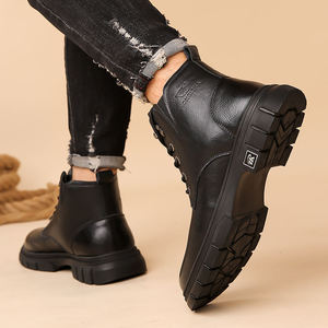 Botas de trabajo para hombre, botas de Marta, zapatos de trabajo y botas de seguridad, botas de nieve cálidas acolchadas de algodón y lana gruesa con cordones en la parte superior media de cuero - Product Image 6