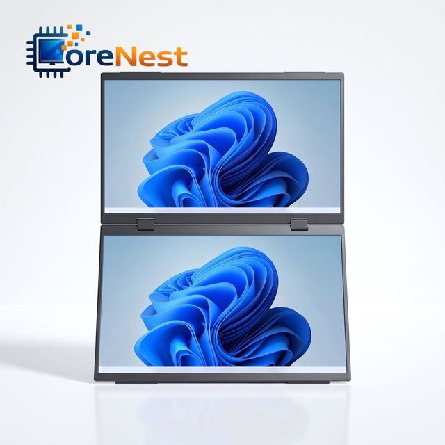 CoreNest 15.6 Inch Dual Screen Portable Monitor 2K Foldable Monitor 100% SRGB IPS Display Screen Extender for Laptop Mini PC