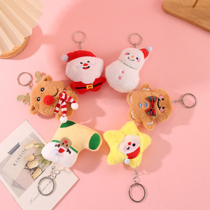 Cute Christmas Plush Keychain Santa Snowman Reindeer Gingerbread Man <b>Star</b> Stocking Soft Stuffed Bag Charms Xmas Gift <b>Key</b> Ring - Product Image 2