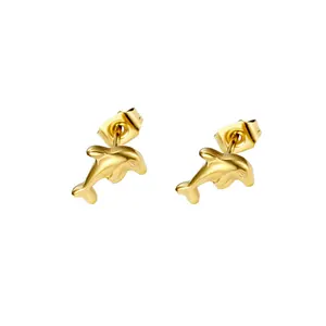 Thép không gỉ cá heo thiết kế bông tai titan dễ thương động vật piercing đinh tán 18K vàng mạ đồ trang sức