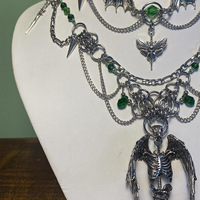 Collier superposé ailes d'ange gothiques pour femme, style sombre, en alliage, chaîne de clavicule, idéal pour les fêtes d'Halloween