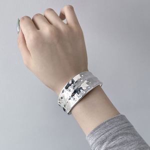 Dylam Stylish Simplicity Design 925 Sterling Silver Rhodium Plated Geometric Concave-Convex Pleated Wide Jewelry <b>Bangles</b> - Product Image 3