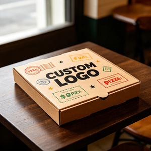 Caja de Pizza con Etiqueta de Sello Vintage, Logotipo Personalizado, Cartón Corrugado de Grado Alimenticio, Estilo Postal, Embalaje Reciclable, Diseño Gratuito, OEM, ODM, Venta al Por Mayor - Product Image 1