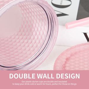 كوب قهوة بربطة ماشية بفوهة واسعة متعددة الألوان ، مج قهوة للسفر من البلاستيك مثلج مزدوج من القش - Product Image 5